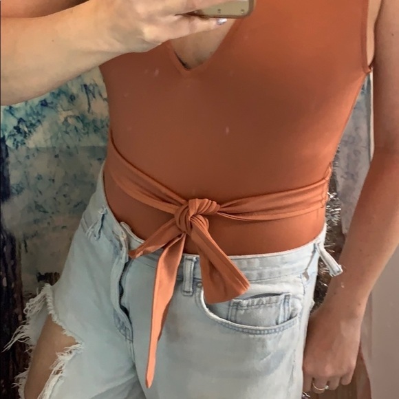 Forever 21 Rust Brown Sateen Tie Waist Bodysuit - Picture 5 of 8